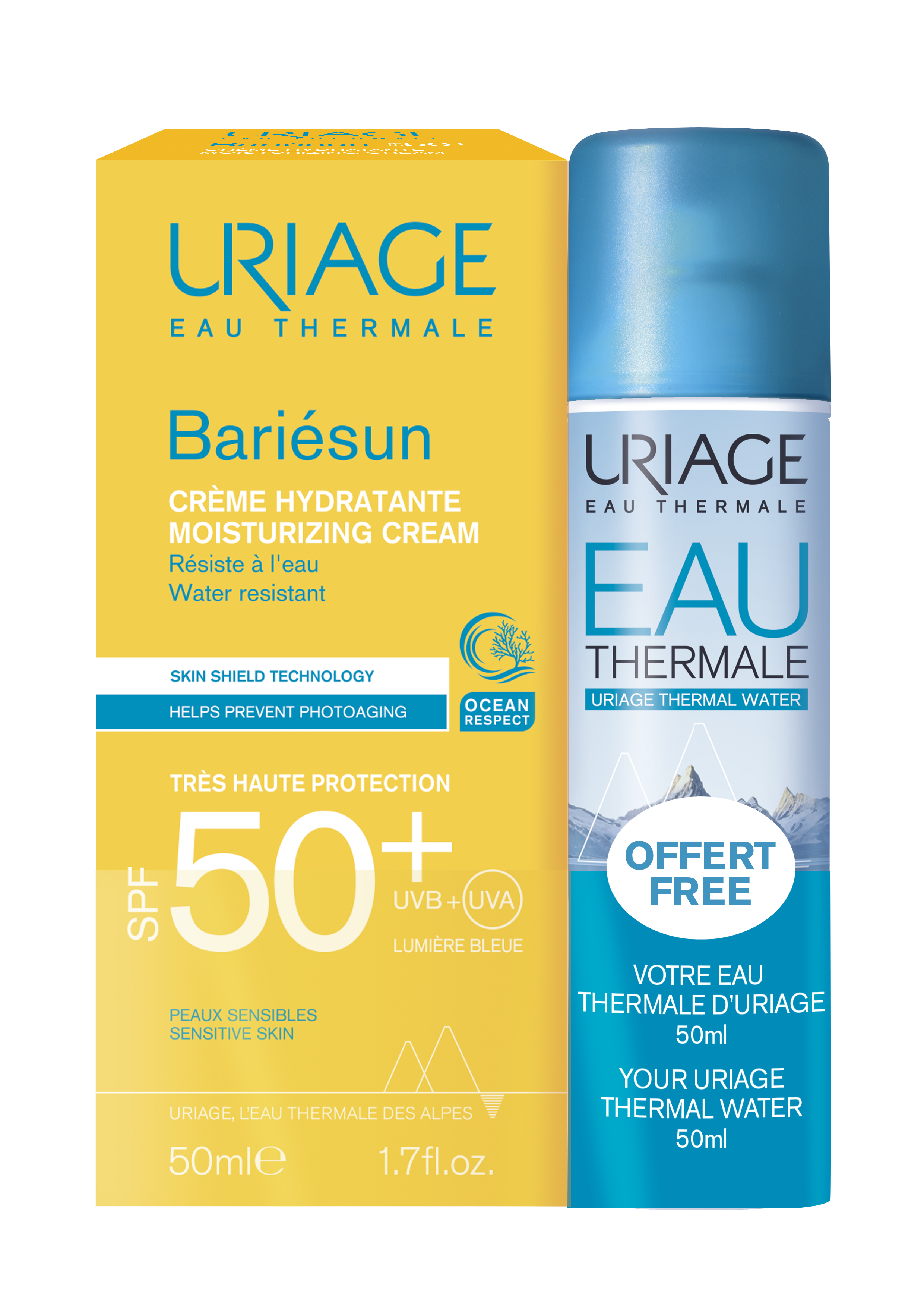 Bariésun Crème Hydratante SPF50+ 50ml + Eau Thermale 50ml — Uriage